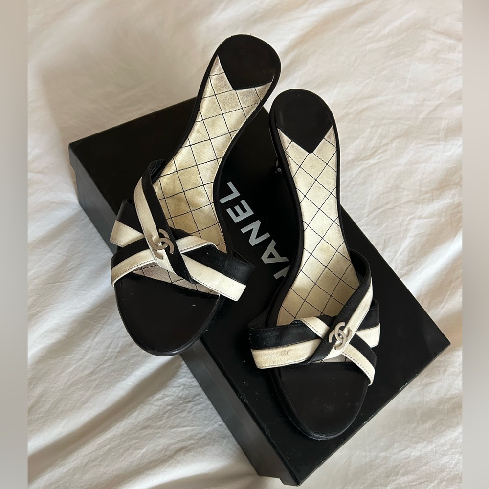 Chanel kitten heel mules